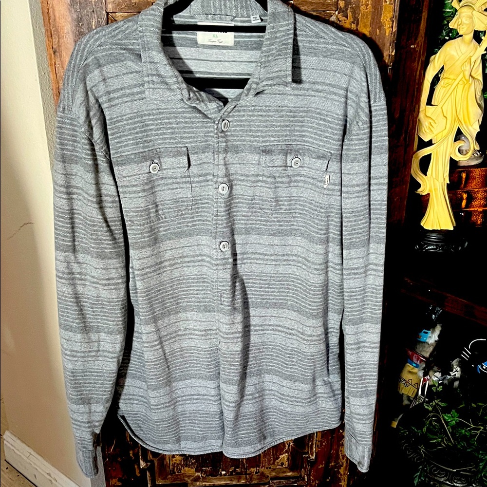 Linksoul Gray Striped Casual Button Down Shirt